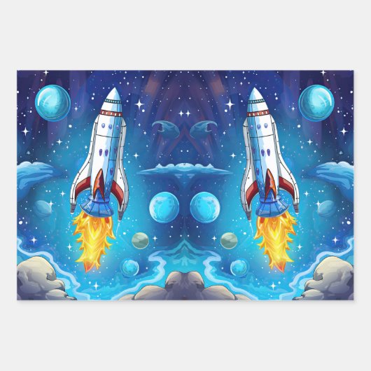 Galaxy Astronaut Space Shuttle Rocketship Verjaard Inpakpapier Vel (Voorkant 3)