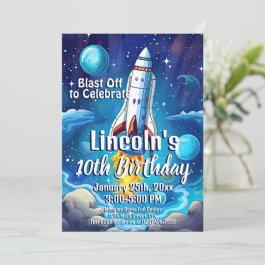Galaxy Astronaut Space Shuttle Rocketship Verjaard Kaart (Staand voorkant)