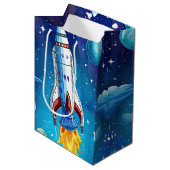 Galaxy Astronaut Space Shuttle Rocketship Verjaard Medium Cadeauzakje (Voorkant Gekanteld)