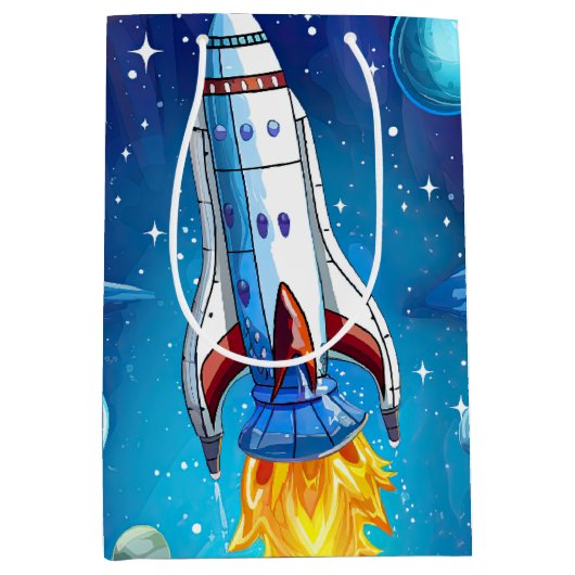 Galaxy Astronaut Space Shuttle Rocketship Verjaard Medium Cadeauzakje (Voorkant)