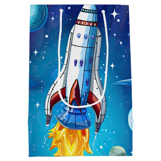 Galaxy Astronaut Space Shuttle Rocketship Verjaard Medium Cadeauzakje (Achterkant)