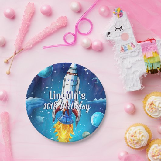 Galaxy Astronaut Space Shuttle Rocketship Verjaard Papieren Bordje (Feest)
