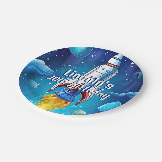 Galaxy Astronaut Space Shuttle Rocketship Verjaard Papieren Bordje (Gekanteld)