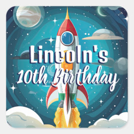 Galaxy Astronaut Space Shuttle Rocketship Verjaard Vierkante Sticker