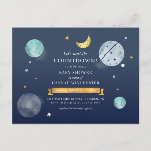 Galaxy Baby shower Invitati Waterverf Uitnodiging Briefkaart (Voorkant)