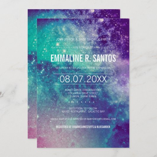 Galaxy Baby shower Invite Kaart (Voorkant / Achterkant)
