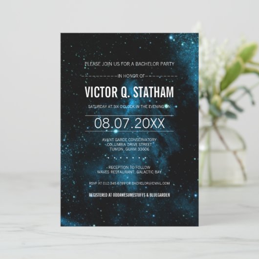 Galaxy Bachelor Party Invite Kaart (Staand voorkant)