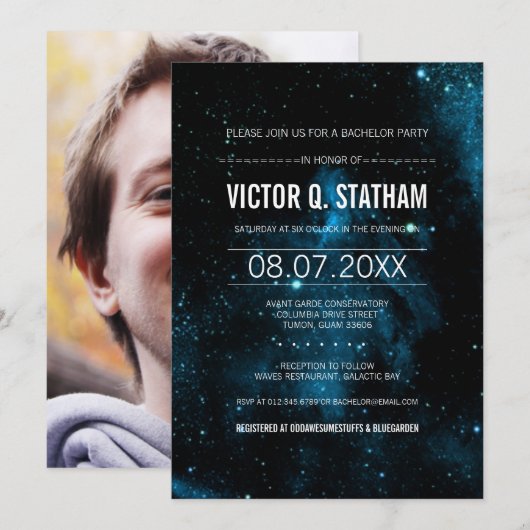 Galaxy Bachelor Party Invite Kaart (Voorkant / Achterkant)