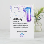 Galaxy Balloon 1st Birthday Uitnodiging (Staand voorkant)