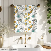 Galaxy Bath Towel Rockets & Planets in Soft Hues Bad Handdoek