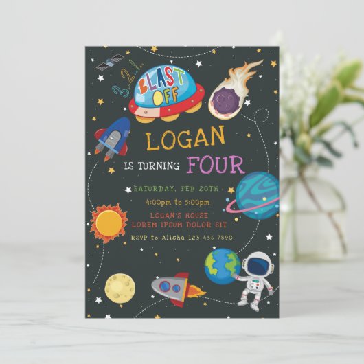 Galaxy Birthday Invitation Kaart (Staand voorkant)