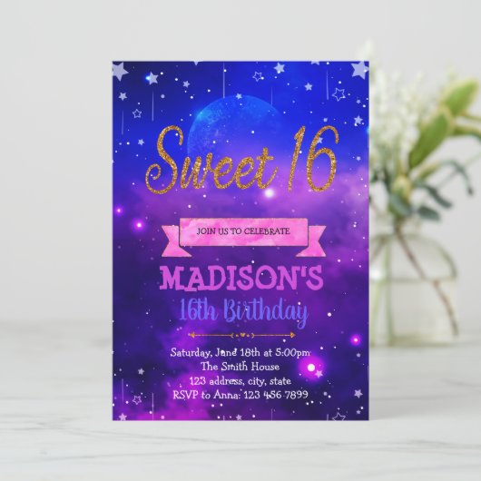 Galaxy Birthday Invitation Kaart (Staand voorkant)