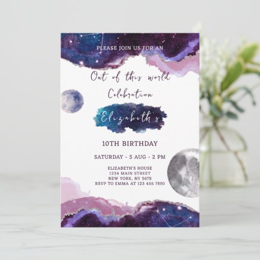Galaxy Birthday Invitation Kaart (Staand voorkant)