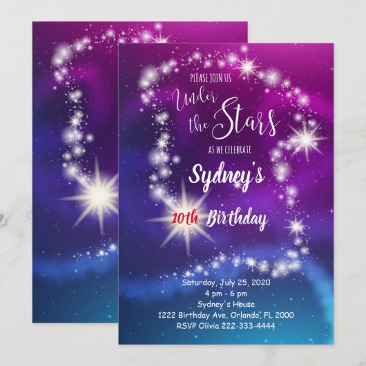 Galaxy Birthday Invitation Kaart (Voorkant / Achterkant)