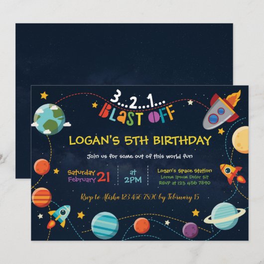 Galaxy Birthday Invitation Kaart (Voorkant / Achterkant)