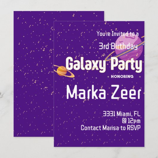 Galaxy Birthday Invitation Kaart (Voorkant / Achterkant)