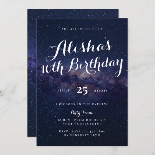 Galaxy Birthday Invitation Kaart (Voorkant / Achterkant)