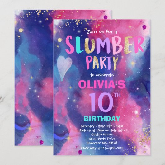 Galaxy Birthday Party Tween Galaxy Slumber Party Kaart (Voorkant / Achterkant)