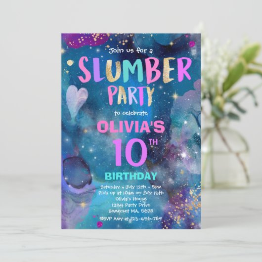 Galaxy Birthday Party Tween Galaxy Slumber Party Kaart (Staand voorkant)