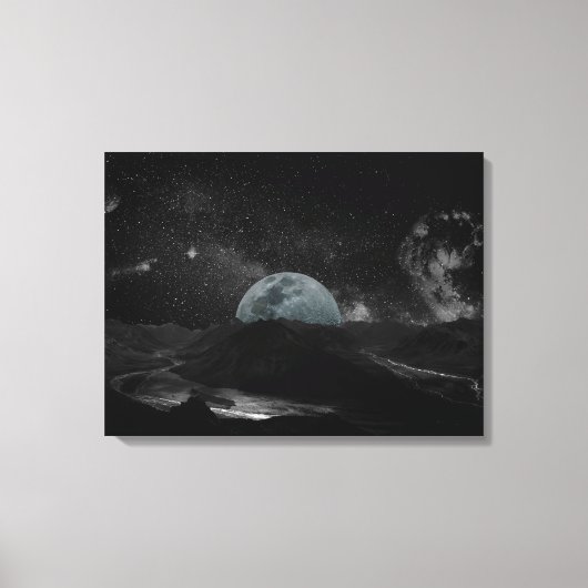 Galaxy Black and White Moon Night Sky Canvas Afdruk (Voorkant)