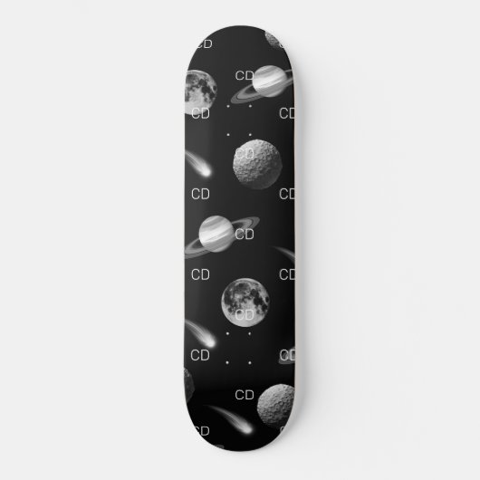 Galaxy Black white monogram initialen Persoonlijk Skateboard (Voorkant)