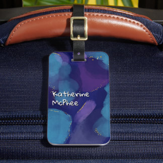 Galaxy blauw roze paarse waterverf glitterborstel bagagelabel