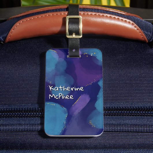 Galaxy blauw roze paarse waterverf glitterborstel bagagelabel (Voorkant Insitu 2)