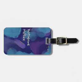 Galaxy blauw roze paarse waterverf glitterborstel bagagelabel