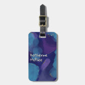 Galaxy blauw roze paarse waterverf glitterborstel bagagelabel (Voorkant verticaal)