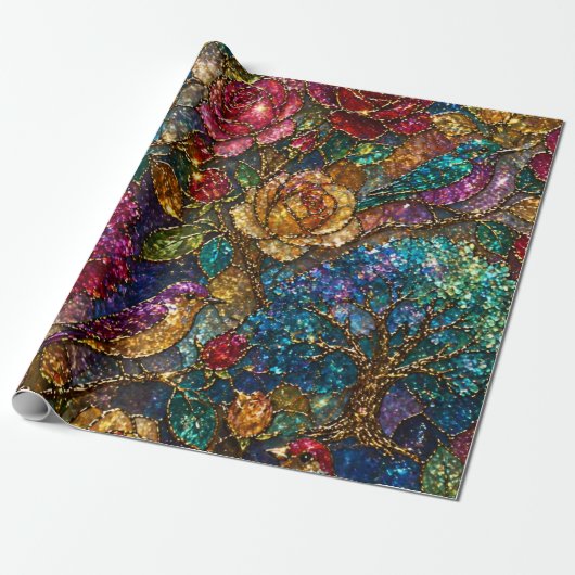 Galaxy Bloem Vogels Patroon Cadeaupapier (Uitgerold)