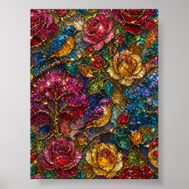 Galaxy Bloem Vogels Patroon Poster