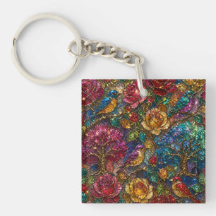 Galaxy Bloem Vogels Patroon Sleutelhanger