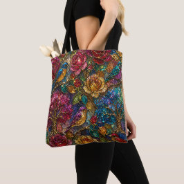 Galaxy Bloem Vogels Patroon Tote Bag