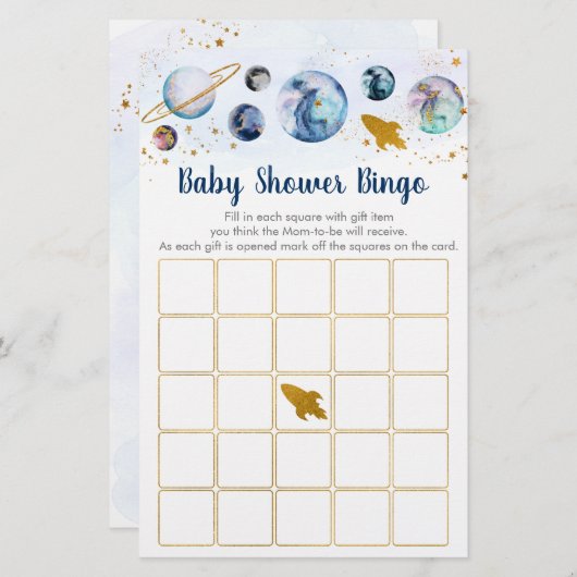 Galaxy Blue Baby shower Bingo Game (Voorkant / Achterkant)