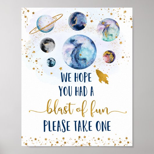 Galaxy Blue Gold Blast of Fun Birthday Favor Sign Poster (Voorkant)