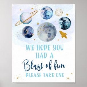 Galaxy Blue Gold Blast of Fun Birthday Favor Sign Poster