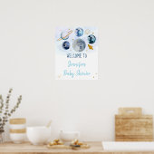 Galaxy Blue Gold Buitenspace Baby shower Welkom Poster (Keuken)