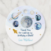 Galaxy Blue Gold Buitenspace Birthday Bedankjes Labels (Voorkant)