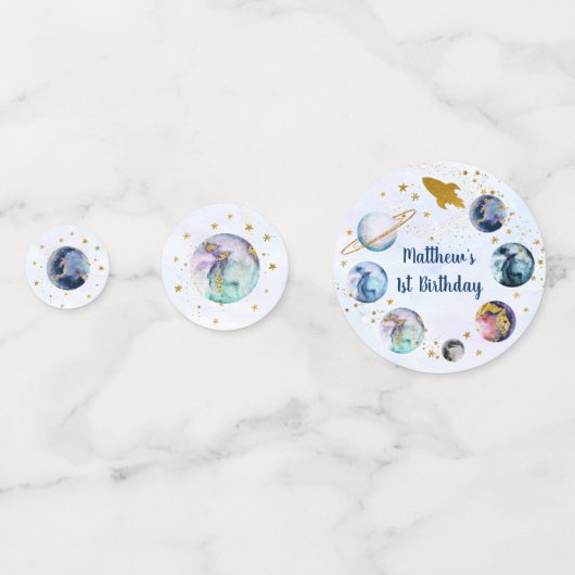Galaxy Blue Gold Buitenspace Birthday Confetti (Voorkanten)