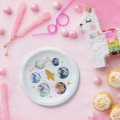 Galaxy Blue Gold Buitenspace Birthday Papieren Bordje (Feest)