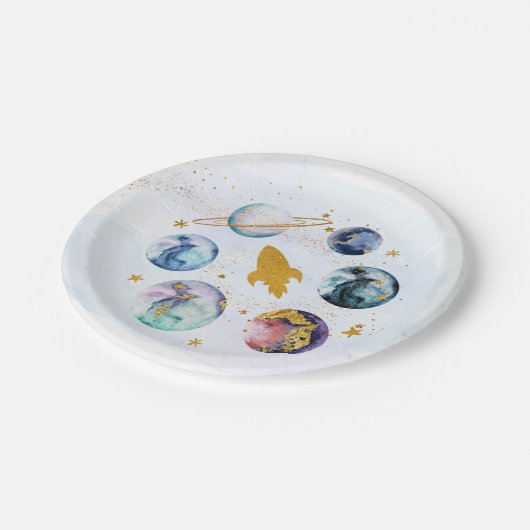 Galaxy Blue Gold Buitenspace Birthday Papieren Bordje (Gekanteld)