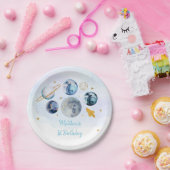 Galaxy Blue Gold Buitenspace Birthday Papieren Bordje (Feest)