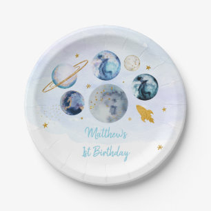Galaxy Blue Gold Buitenspace Birthday Papieren Bordje