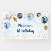 Galaxy Blue Gold Buitenspace Birthday Spandoek (Horizontaal)