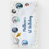 Galaxy Blue Gold Buitenspace Birthday Spandoek (Verticaal)