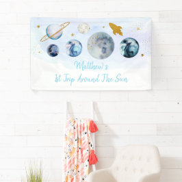 Galaxy Blue Gold Buitenspace Birthday Spandoek