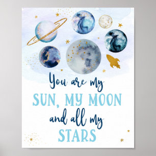 Galaxy Blue Gold Je bent mijn Sun Moon Stars Poste Poster