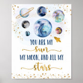 Galaxy Blue Gold Je bent mijn Sun Moon Stars Poster (Voorkant)