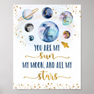 Galaxy Blue Gold Je bent mijn Sun Moon Stars Poster