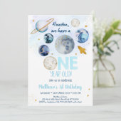 Galaxy Blue Gold Outer Space Eerste Verjaardag Kaart (Staand voorkant)